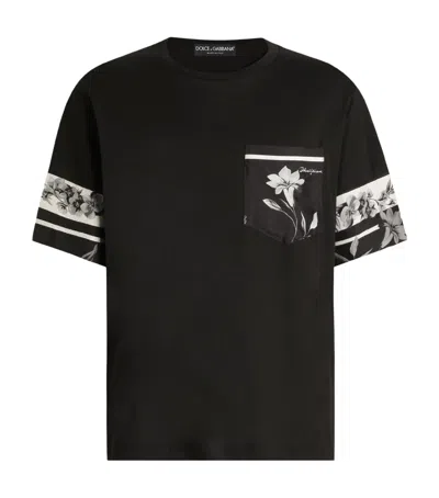 Dolce & Gabbana Cotton And Silk T-shirt With Print In Black