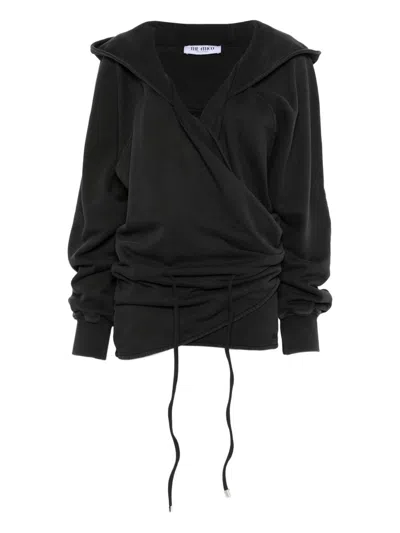 Attico Hooded Wrap Dress Long Sleeves Drawstring In Black