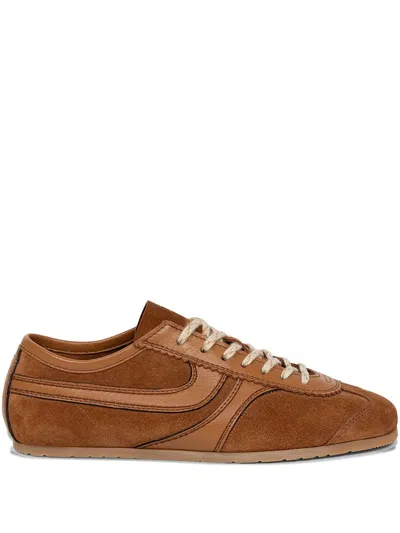 Dries Van Noten Women Beige Low-top Sneakers With Two-tone Lace-up In Suede Woman In Brown