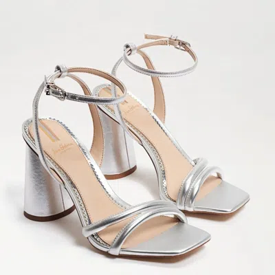 Sam Edelman Kia Sandals Silver Leather Square Toe Ankle Strap Hawk492 In Silver