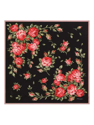 Dolce & Gabbana 90x90 Cm Silk Twill Scarf With A Rose Bouquet Print In Animal Print