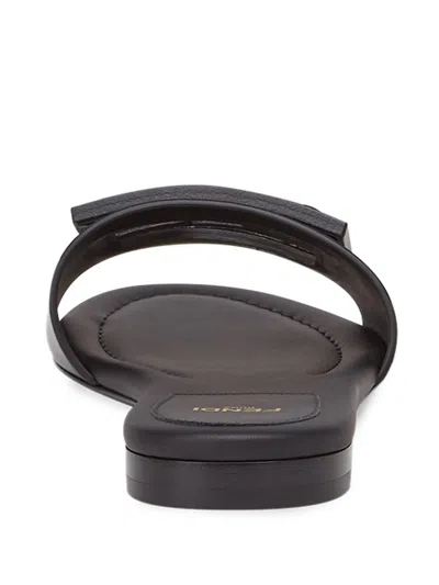 Fendi Baguette Ff Tube Medallion Flat Sandals In Black