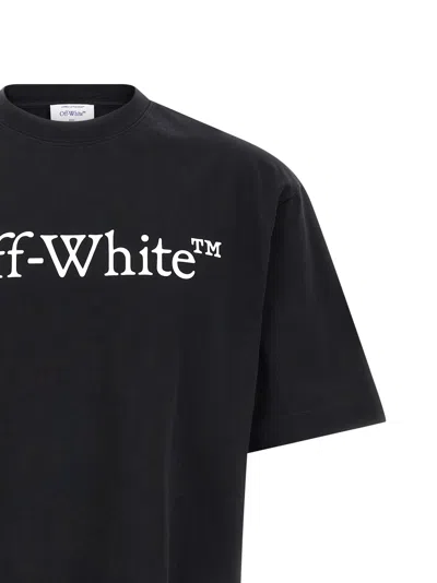 Off-white Black Oversized T-shirt With Contrasting Logo Lettering Print In Cotton Man
