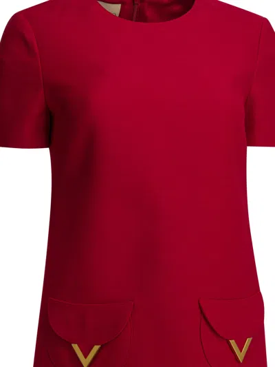 Valentino Womens Paris Pocket-front Short-sleeve Wool-blend Midi Dress In Red