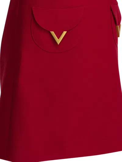 Valentino Womens Paris Pocket-front Short-sleeve Wool-blend Midi Dress In Red