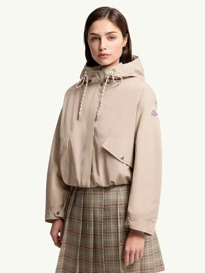 Moncler Eucalyptus Hooded Jacket Drawstring Front Pockets In Neutral