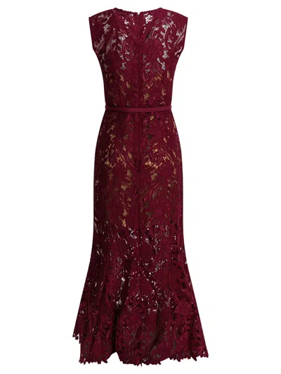 Self-portrait Fitted Guipure Lace Midi Dress With Removable Belt In Red