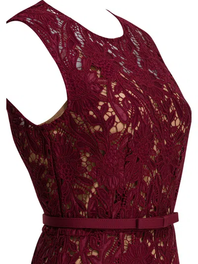 Self-portrait Fitted Guipure Lace Midi Dress With Removable Belt In Red