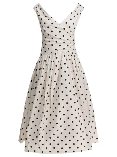 Self-portrait White Dress With All-over Polka Dot And Flared Skirt In Cotton Woman In Orange