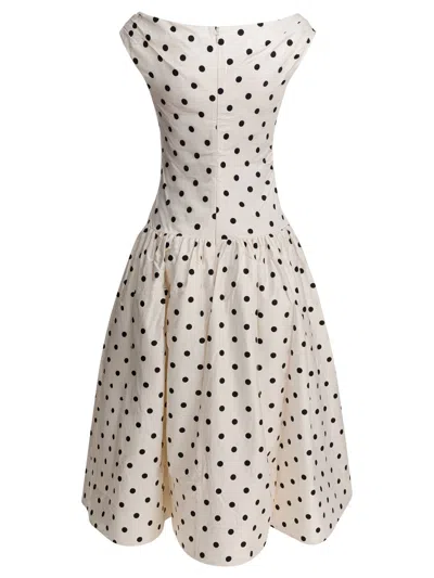 Self-portrait White Dress With All-over Polka Dot And Flared Skirt In Cotton Woman In Orange