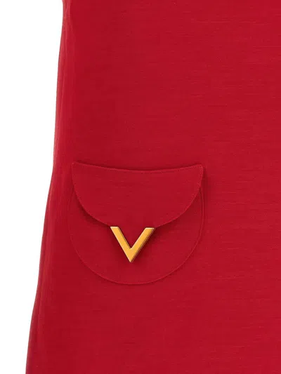 Valentino Womens Paris Pocket-front Short-sleeve Wool-blend Midi Dress In Red
