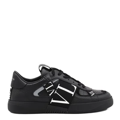 Valentino Garavani Black Calf Leather Bos Taurus Low Top Sneakers
