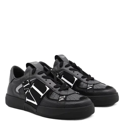 Valentino Garavani Black Calf Leather Bos Taurus Low Top Sneakers