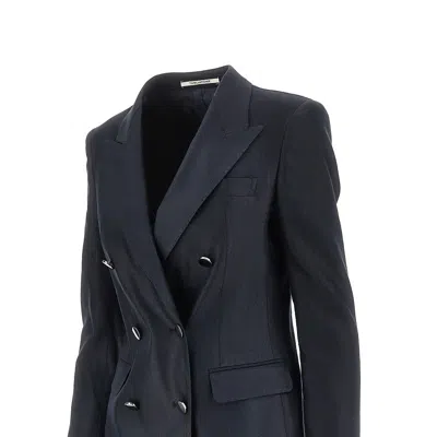 Tagliatore Double-breasted Linen Jacket In Blue