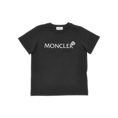 Moncler Cotton Jersey T-shirt With Logo Print Kids In Black
