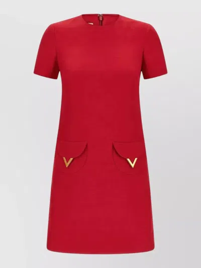 Valentino Womens Paris Pocket-front Short-sleeve Wool-blend Midi Dress In Multi