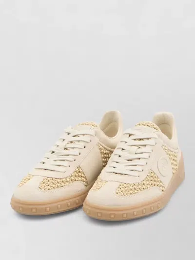 Valentino Garavani Upvillage Sneakers In Woven Raffia In Neutral