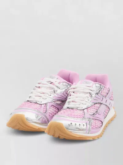 Bottega Veneta Women 'orbit' Pink Sneakers With Logo Lettering Print In Lightweight Techno Mesh Woma In Multi