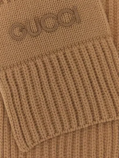Gucci Wool Blend Scarf Rectangular Ribbed Knit In Brown