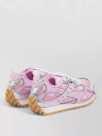 Bottega Veneta Women 'orbit' Pink Sneakers With Logo Lettering Print In Lightweight Techno Mesh Woma In Multi