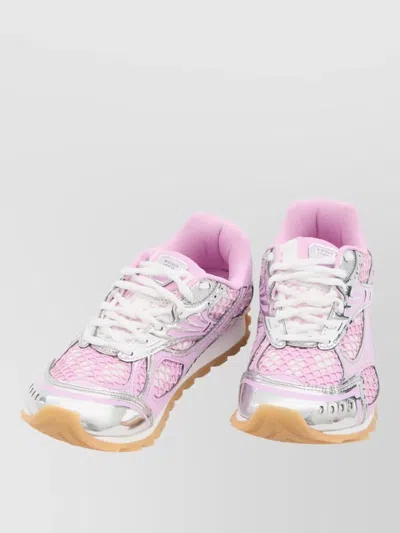 Bottega Veneta Women 'orbit' Pink Sneakers With Logo Lettering Print In Lightweight Techno Mesh Woma In Multi