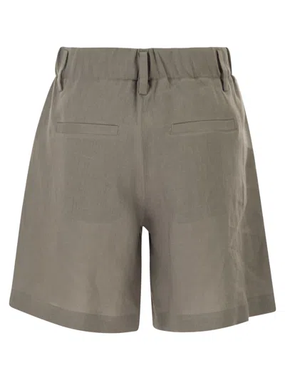 Brunello Cucinelli Women Tailored Linen Bermuda Shorts With Double Pleats In Gray