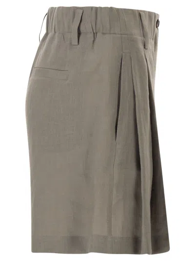 Brunello Cucinelli Women Tailored Linen Bermuda Shorts With Double Pleats In Gray