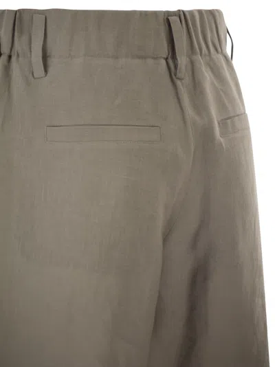 Brunello Cucinelli Women Tailored Linen Bermuda Shorts With Double Pleats In Gray