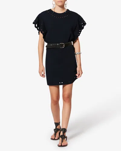 Isabel Marant Étoile Orlane Broderie Anglaise Cotton-jersey Mini Dress In Black