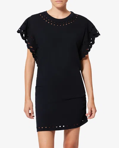 Isabel Marant Étoile Orlane Broderie Anglaise Cotton-jersey Mini Dress In Black