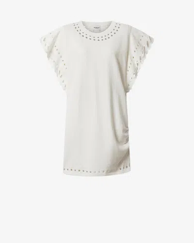 Isabel Marant Étoile Orlane Eyelet Ruffle-sleeve Mini T-shirt Dress In White