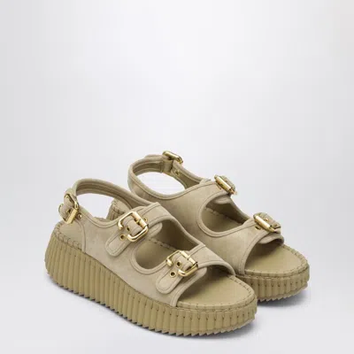 Chloé Chloe Nama Whipstitched Suede Wedge Sandals In Brown