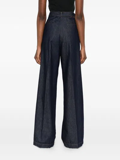 Dries Van Noten High Waist Wide Leg Belted Pleated Jeans In Blue