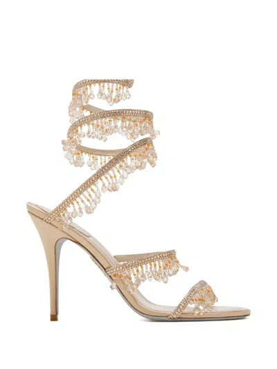 René Caovilla Rene Caovilla Womens Beige Chandelier 105 Crystal-embellished Leather Heeled Courts