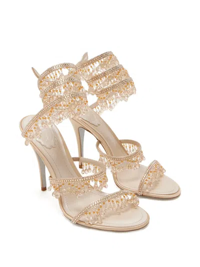 René Caovilla Rene Caovilla Womens Beige Chandelier 105 Crystal-embellished Leather Heeled Courts