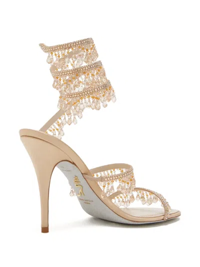 René Caovilla Rene Caovilla Womens Beige Chandelier 105 Crystal-embellished Leather Heeled Courts