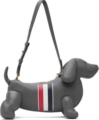 Thom Browne Pebble Full-grain Calf Leather Baby Hector Shoulder Bag In Gray