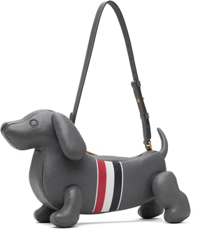 Thom Browne Pebble Full-grain Calf Leather Baby Hector Shoulder Bag In Gray