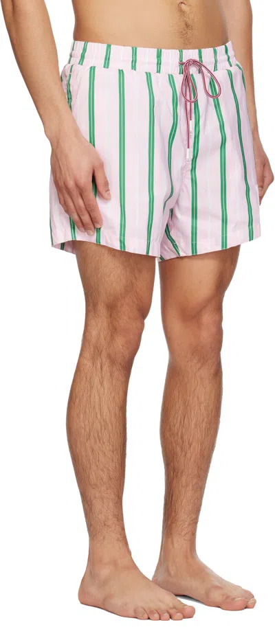 Thom Browne Drawstring Striped Printed Swim Trunks In Pink