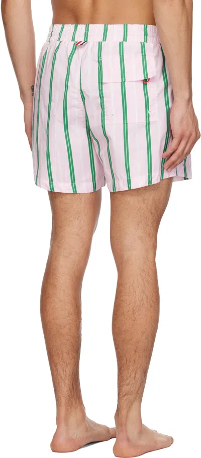 Thom Browne Drawstring Striped Printed Swim Trunks In Pink