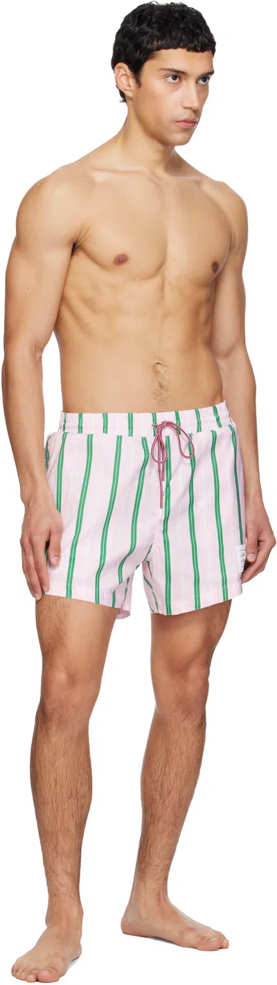 Thom Browne Drawstring Striped Printed Swim Trunks In Pink