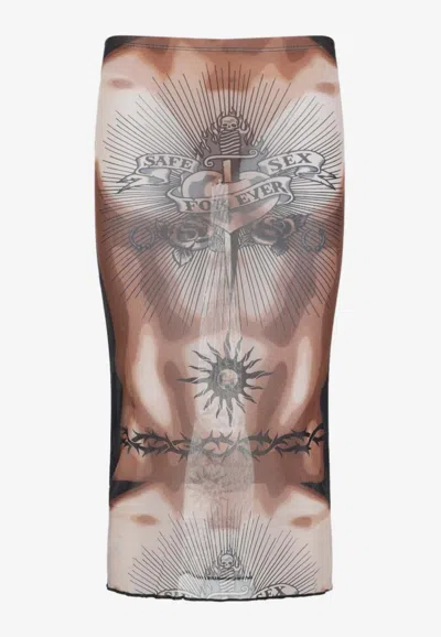 Jean Paul Gaultier Women S Re-edition Safe Sex Tattoo Long Skirt Black In Multi