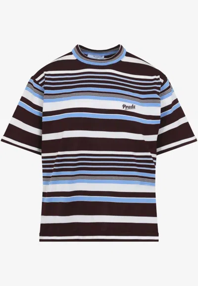 Prada Amaranth And Light Blue Striped Cotton T-shirt In Multi