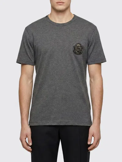 Dolce & Gabbana Crewneck T-shirt With Logo-patch In Gray