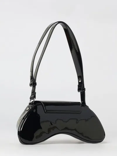 Diesel Curved Black Play Clutch With Glossy Finish And Magnetic Closure