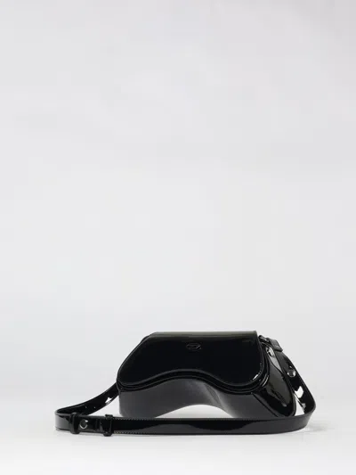 Diesel Curved Black Play Clutch With Glossy Finish And Magnetic Closure