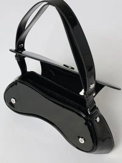 Diesel Curved Black Play Clutch With Glossy Finish And Magnetic Closure