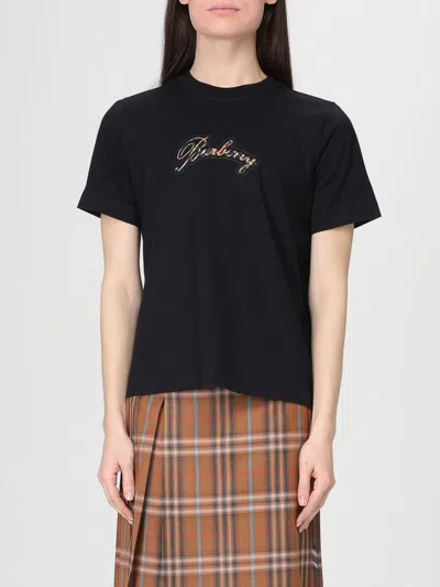 Burberry Check Cursive Logo Cotton T-shirt Clothing In Black