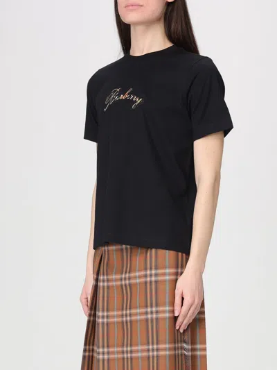 Burberry Check Cursive Logo Cotton T-shirt Clothing In Black
