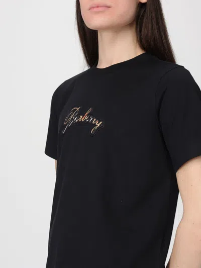 Burberry Check Cursive Logo Cotton T-shirt Clothing In Black